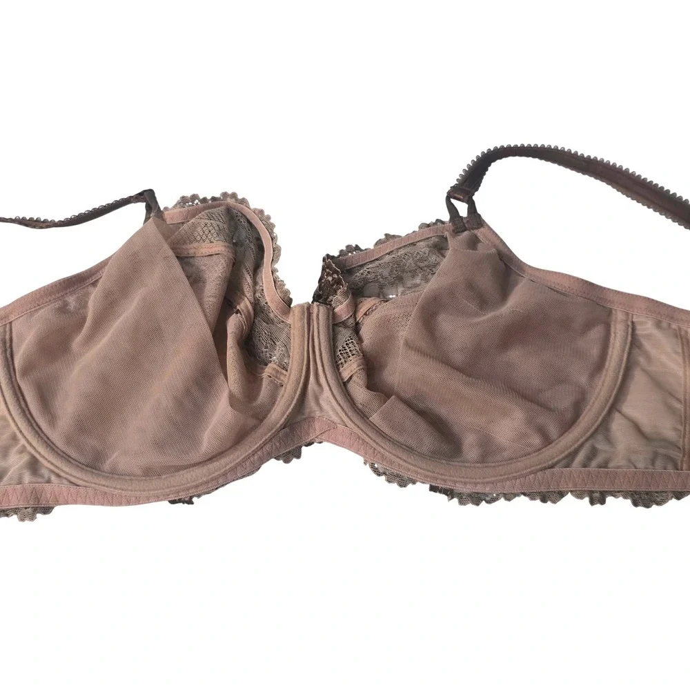Wacoal‎ Womens Brown Floral Lace Mesh Underwire Full Coverage Bra Size 36DDD